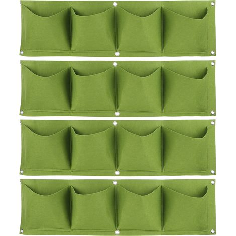 4pcs Sac de Culture de Plantes à 4 Poches Jardinière de Jardin en Feutre Dégradable Réutilisable Murale