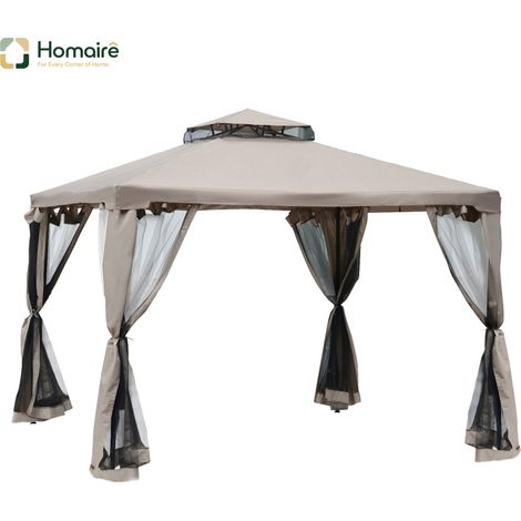 HOMAIRE Gartenpavillon 3x3m mit 4 Seitenwänden, wetterfest, Metall & Polyester, ideal für Gartenpartys & Veranstaltungen, Grau