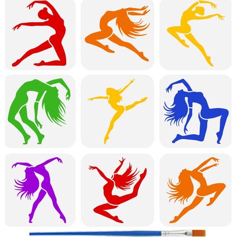 9Pcs Pochoirs de Femme Dansante pour la Peinture Avec Pinceau 15x15cm Silhouette de Femme Pochoir Creusé pour Performance de Danse Pochoir en Plastique pour Décoration Personnages (1/5)