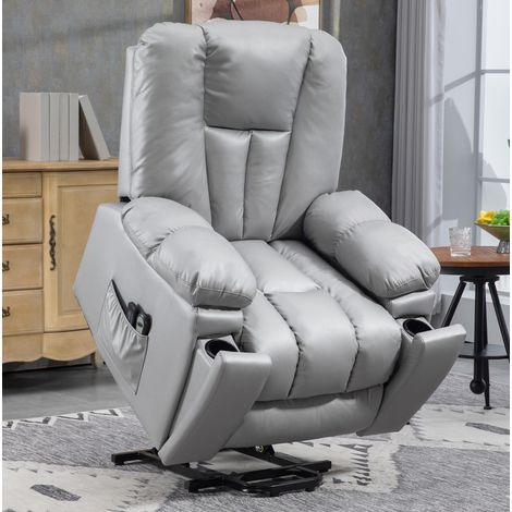 Sillón relax eléctrico 96x94x106 cm gris oscuro de metal y microfibra con ayuda para levantarse y masaje (1/3)