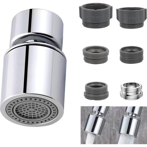 Mousseur Robinet, 360°Pivotant Aérateur de Robinet avec 5 Pièces Adaptateur Robinet Cuisine, 2 Modes, Aérateur Robinet Economie Eau, pour Robinet Lavabo de Salle de Bain et Cuisine (1/5)