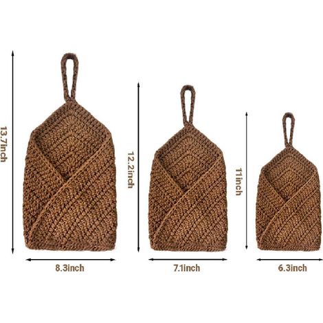 Lot de 3 paniers suspendus pour fruits en filet tressé, rangement mural pour cuisine, corbeilles à fruits avec 3 crochets, organisateur pratique pour fruits, légumes et accessoires (1/5)