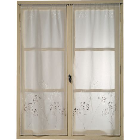 Homemaison – Paire de voilages en étamine brodée motif bouquet – Ivoire 60x160 cm – Ourlet passe tringle 4cm – 100% polyester