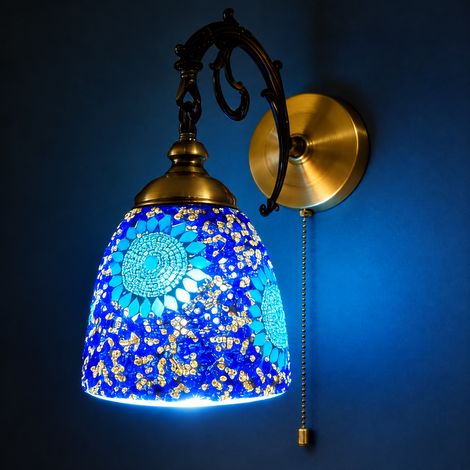 Applique Murale Rétro LED Bleu Modèle Rechargeable sans Câblage à Interrupteur à Tirette Verre 23 × 23 × 25 cm 1,8 kg – Livraison gratuite