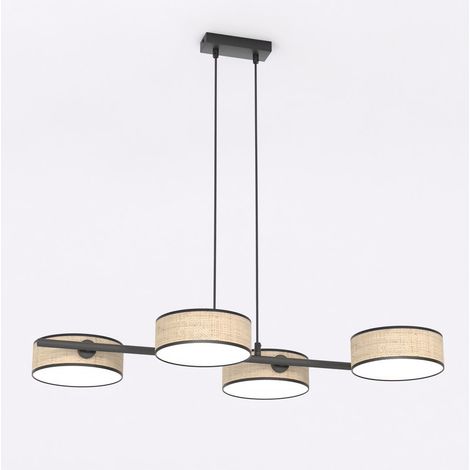 Lampada a sospensione DRUMZ in acciaio nero e rattan