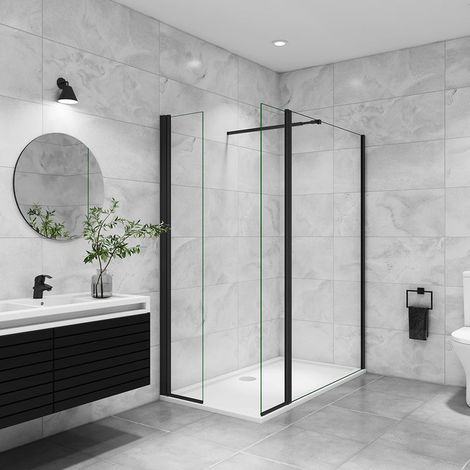 AICA paroi de douche avec retour pivotant 120+40x200cm avec une barre extensible paroi de douche pivotante 45x200cm profil en Noir mat (1/5)