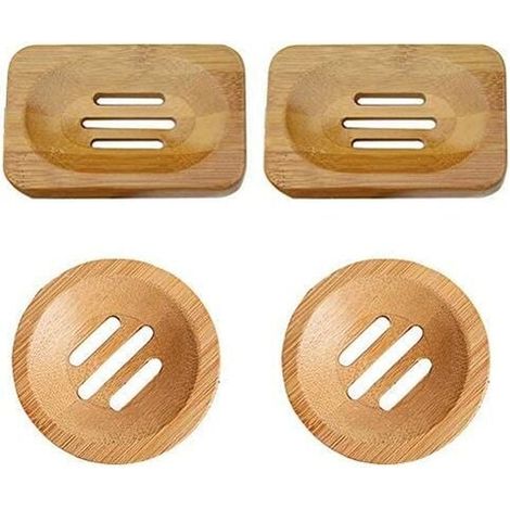 Porte-savon en bambou 4 pièces Porte-savon en bois naturel Petit porte-savon Drainage hygiénique Anti-moisissure Porte-savon en bambou (1/5)