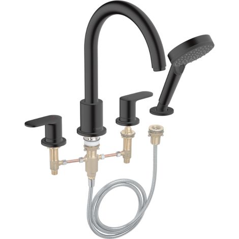 Mélangeur bain douche 4 trous HANSGROHE Vernis Blend noir mat + corps d'encastrement