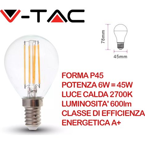 V-tac lampadina led a sfera e14 6w 2700k p45 filamento vt-2466 2845 (1/5)