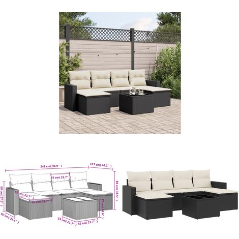 7-tlg. Garten-Sofagarnitur mit Kissen Schwarz Poly Rattan - Gartenmöbel Set - PE-Rattan Möbel - Outdoor Sofa - Esstisch Set - Lounge Set - Home & Living (1/3)