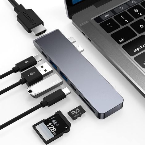 Adaptateur Macbook Pro/Air, Adaptateur Mac 7 en 2 avec MacBook Air/Pro 2022-2018, Dock MacBook vers 4K HDMI, USB-C 100W et Thunderbolt 3, SD/TF Lecteur de Carte, 2 USB 3.0, Hub USB C pour MacBook (1/5)
