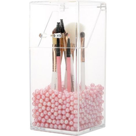 Bloc de rangement pour pinceaux de maquillage, boîte de rangement acrylique polyvalente pour plan de toilette de salle de bain, forme carrée (1/5)