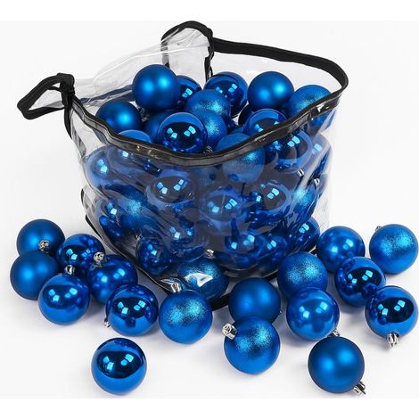 Lot de 60 boules de Noël de 6cm de diamètre Bleues (15 brillantes,15 mates,15 texturées,15 opalines)