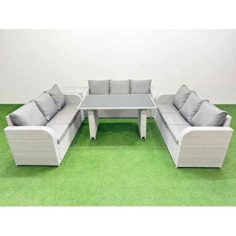 Fimous Patio Garden Furniture Sets with Black Glass Top Dining Table 3 Seater Sofa Side Table Light Grey (1/4)
