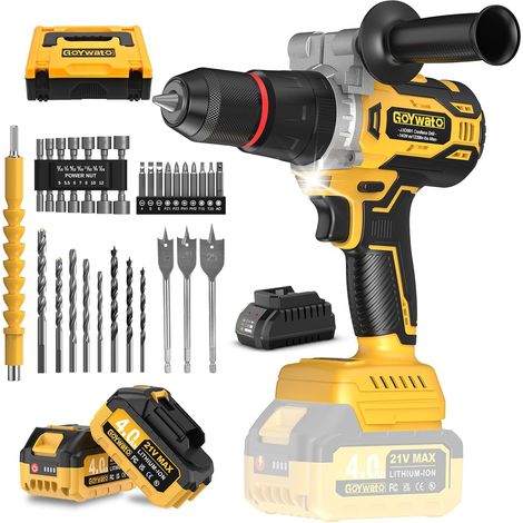 Perceuse Visseuse Sans Fil 21V - 140Nm 2300rpm Max Brushless Visseuse Devisseuse Sans Fil Perceuse à Percussion avec 2 Batteries 4,0Ah, 20+3 Réglages de Couple, Mandrin 13mm, 2 Vitesses pour Bricolage (1/5)