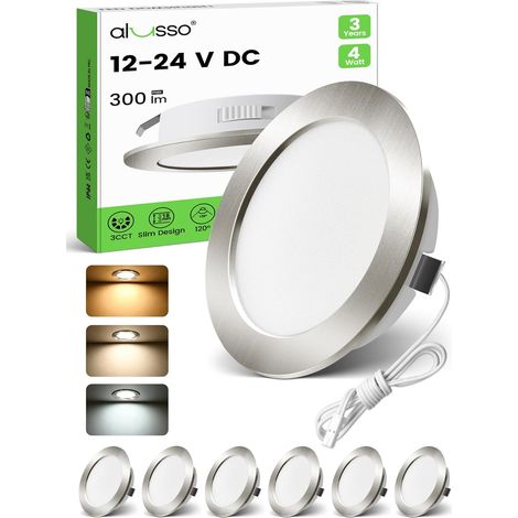 Lot de 6 spots LED encastrables 12V pour meubles cuisine salle de bain caravane et camping-car - Puissance de 4W, équivalent à 40W incandescence - Disponible en 3000K, 4000K, 6000K, Nickel (1/5)