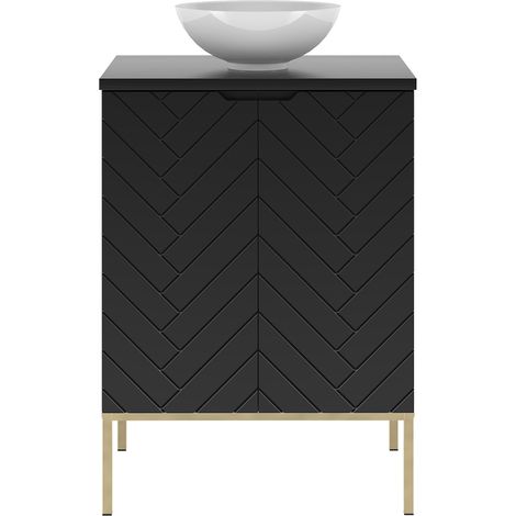 Waschtisch 60 cm breit in schwarz matt mit gefrästen Fronten ANGERA-140 (1/5)