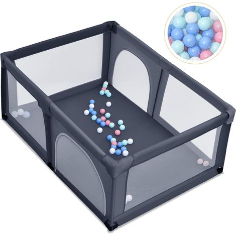 COSTWAY Parque de Juegos para Niños, Centro Actividad Portátil y Seguro para Niños, Parque Coloreado para Niños con Cerca, Valla Extra para Interior Exterior con Red Transpirable (Gris Oscuro) (1/5)