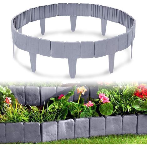 Gris Bordure de pelouse en Plastique 2,5m Aspect Pierre Bordure de Jardin en polypropylène, Bordure de Tonte Bordure de lit palissade décorative, 1 élément 25x23x1 cm