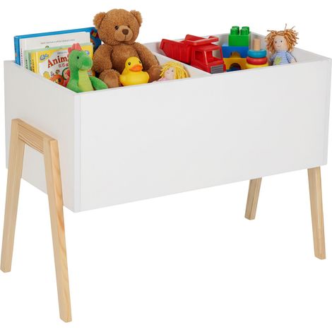 Baúl infantil Relaxdays, diseño escandinavo, 45 x 60 x 30 cm, MDF, para libros y juguetes, baúl abierto, blanco/natural (1/5)
