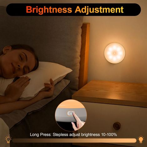 Dimmable Veilleuse Detecteur de Mouvement USB Rechargeable, Lampe Detecteur de Mouvement Interieur, Lumière Chaude pour Couloir de Cuisine, Escalier, chambre d’enfant, Armoire (6) [Classe énergétique  (1/4)