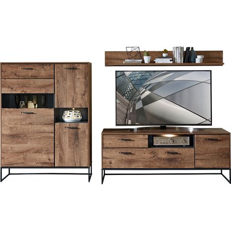 TV-Wohnwand-Set MINNEAPOLIS-55 Industrial-Design in Haveleiche Cognac Dekor mit Matera anthrazit, B/H/T ca: 310/165/48 cm (1/5)