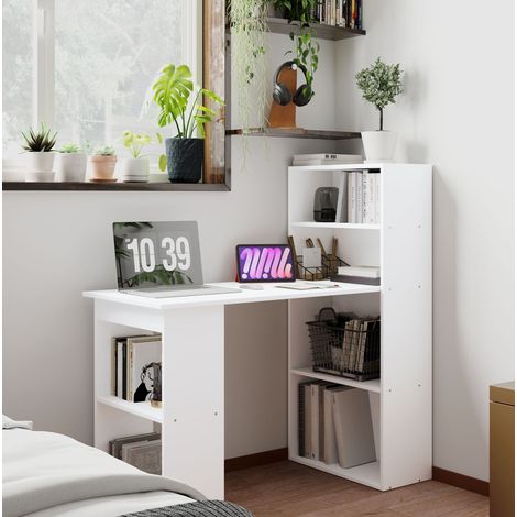 MEUBLIV Escritorio con estantería 120x55 cm blanco – mesa de ordenador con almacenaje abierto (1/5)