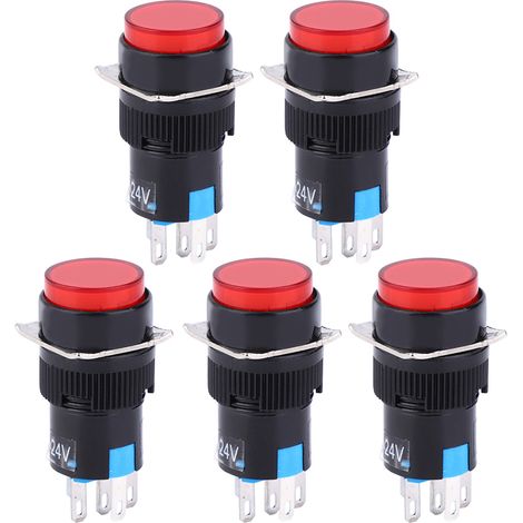 Interrupteur À Bouton Poussoir Rond 5 Broches Avec Lumière Pour Équipement D'automatisation La16y-11d - Lot De 5 (1/5)