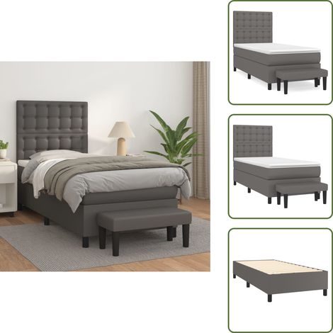Boxspringbett mit Matratze Grau 90x200 cm Kunstleder - Boxspringbett - Betten - Schlafräume - Kunstleder Möbel - Doppelbett (1/5)
