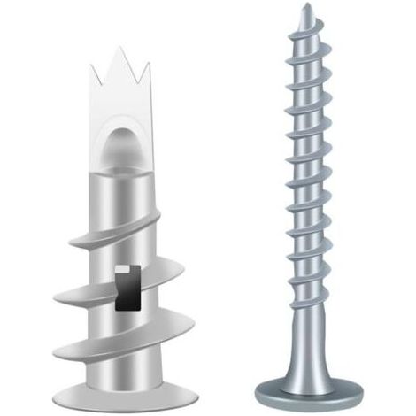 100PCS Vis et Chevilles Métal, Cheville pour Plaques de Plâtre, Chevilles Auto Foreuses, Cheville Placo avec Vis, Cheville Carreau de Platre, pour Les Fixations de Plaques de Plâtre DIY (1/4)