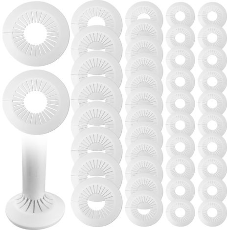 42 Pièces Colliers de Pipe en Plastique pour Tuyau,Diamètre de 8mm/10mm/17mm/41mm Cache-Tuyau pour Radiateur Chauffage Plomberie Couvercle de Trou Mural Sol pour Robinet Tuyauterie (Blanc) (1/5)