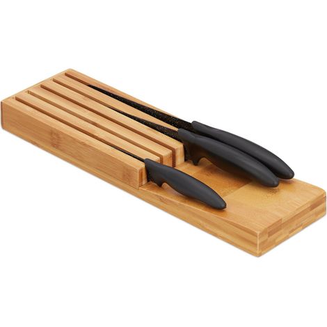 Relaxdays Inserto Portacoltelli da Cassetto in Bambù, Organizer per 5 Coltelli, Organizzatore, 3,5 x11x39 cm, naturale