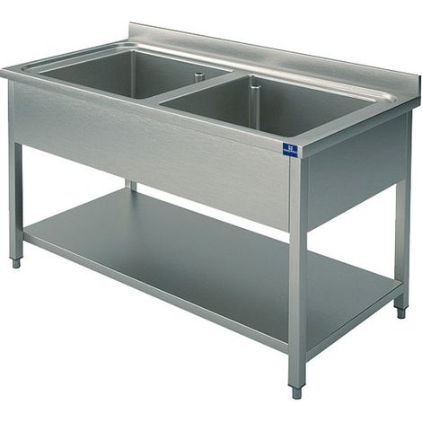 Plonge, 2 Bacs, Sur Piètement, Avec Étagère Inférieure, 1000X600 mm - Mastro