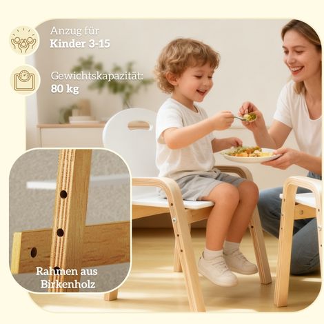 Set de 2 chaises en bois pour enfants, pieds antidérapants, réglable en hauteur, de 3 à 15 ans, blanc (1/5)