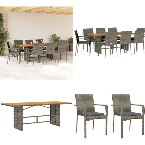 9-tlg. Garten-Essgruppe mit Kissen Grau Poly Rattan - Gartentisch - Gartenstuhl (1/5)