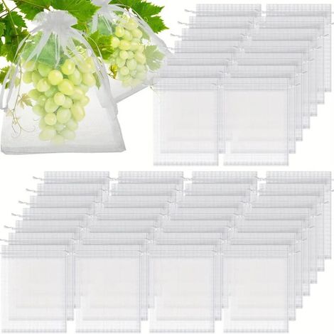 (Vert 10 x 15 cm, 100 pièces) Filets de protection réutilisables pour fruits, avec cordon de serrage, barrière anti-insectes pour arbres, légumes, raisins et fraises.