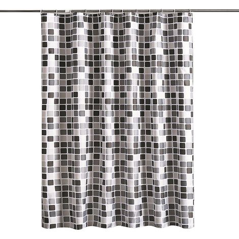 Rideau de douche imperméable (1 pièce) en tissu polyester, orné d'un motif mosaïque géométrique. (1/4)