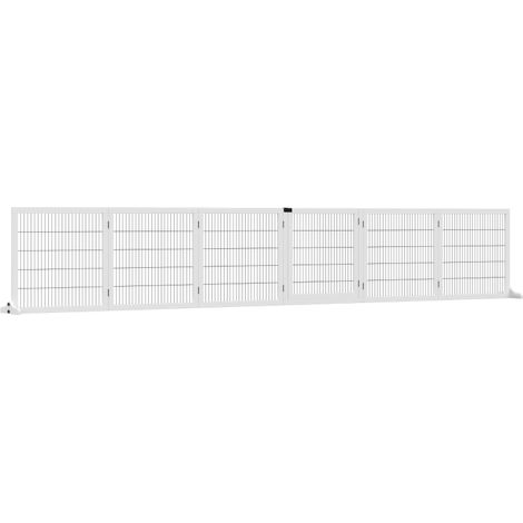 Cancelletto per cani pieghevole con piedi 432 x 70 cm in legno e acciaio 6 pannelli bianco (1/4)