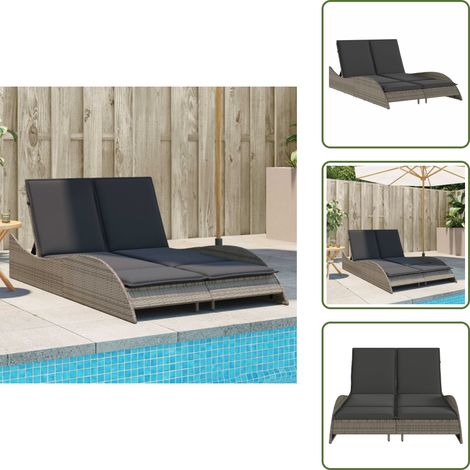 Chaise longue avec coussins gris 114x205x73 cm résine tressée - Chaises Longues - Chaises Longues Pliantes - Transats - Lit De Bronzage - Mobilier De Jardin