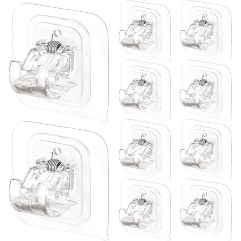 Lot de 10 supports de tringle à rideaux, fixations adhésives, sans clous, crochets réglables, cintres pour rideaux