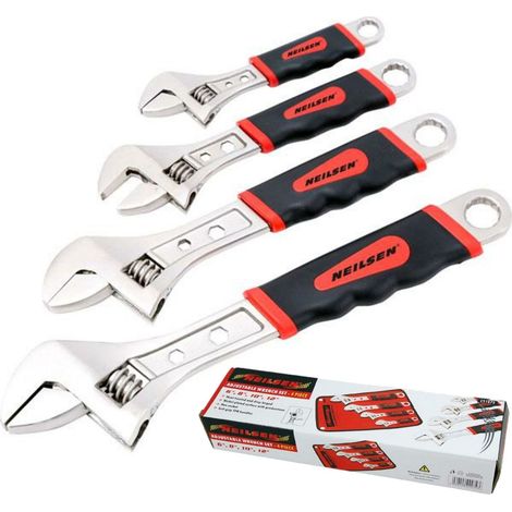 Neilsen 4pc Adjustable Spanner Wrench Soft Grip Handle 150mm 200mm 250mm 300mm (1/2)