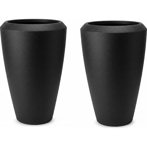 Set 2 Vasi Alti Cilindrici in HDPE NERO Effetto Grafite H69 Coppia Fioriere Moderne da Interno ed Esterno Resistenti con Foro di Scolo e Tappino COLONNE D'ARREDO