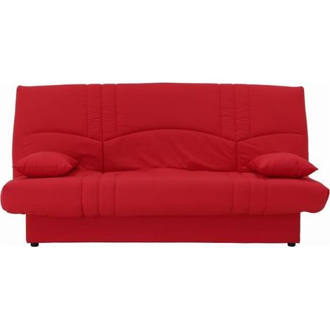 Les Tendances – Banquette clic clac 3 places – Tissu rouge – Style contemporain – L 190 x P 92 cm – Pour petits espaces