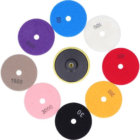 Ensemble de 9 disques de polissage à ventouses diamantées pour le polissage de la pierre et de la céramique. Dissipation rapide de la chaleur et faible niveau sonore. (1/5)