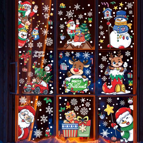 Autocollants de Noël 2027 pour vitrines de centres commerciaux, décorations de vitrines, autocollants antistatiques, autocollants de porte de Noël, stickers pour fenêtres