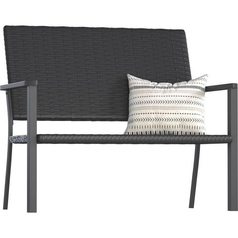 YODOLLA 2-Sitzer Gartenbank aus PE-Rattan, wetterfeste Rattan-Loveseat mit Rückenlehne und Armlehnen, Schwarz (1/5)