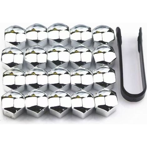 Caches écrous de roue en plastique universels - Caches boulons de roue - comprenant un outil pince - Argent - pour écrous automobiles - 20 pièces (1/5)