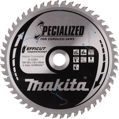 Makita - Lame de scie circulaire à bois, 190x20 mm, 50 dents E-12186 (1/5)