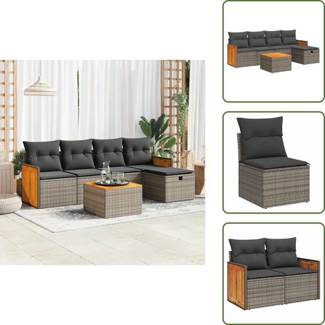 6-tlg. Garten-Sofagarnitur mit Kissen Grau Poly Rattan - Gartensofa Set - Garten Sofa Set - Outdoor Sofa Set - Garten Sofagarnitur (1/5)