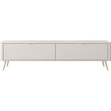 Meuble TV avec 2 portes en MDF - Beige et doré - ELONARIA (1/4)